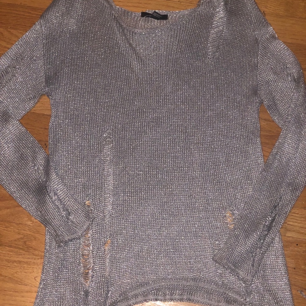Metallic distressed sweater